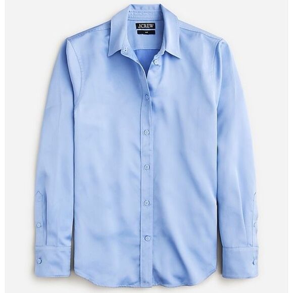 J Crew Slim-fit drapey button down shirt luster crepe satin blue‎ Size 6 Small - Picture 1 of 10